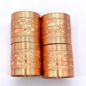Vintage Coppercraft Guild Solid Copper Floral Leaf Motif Napkin Rings - Set of 4